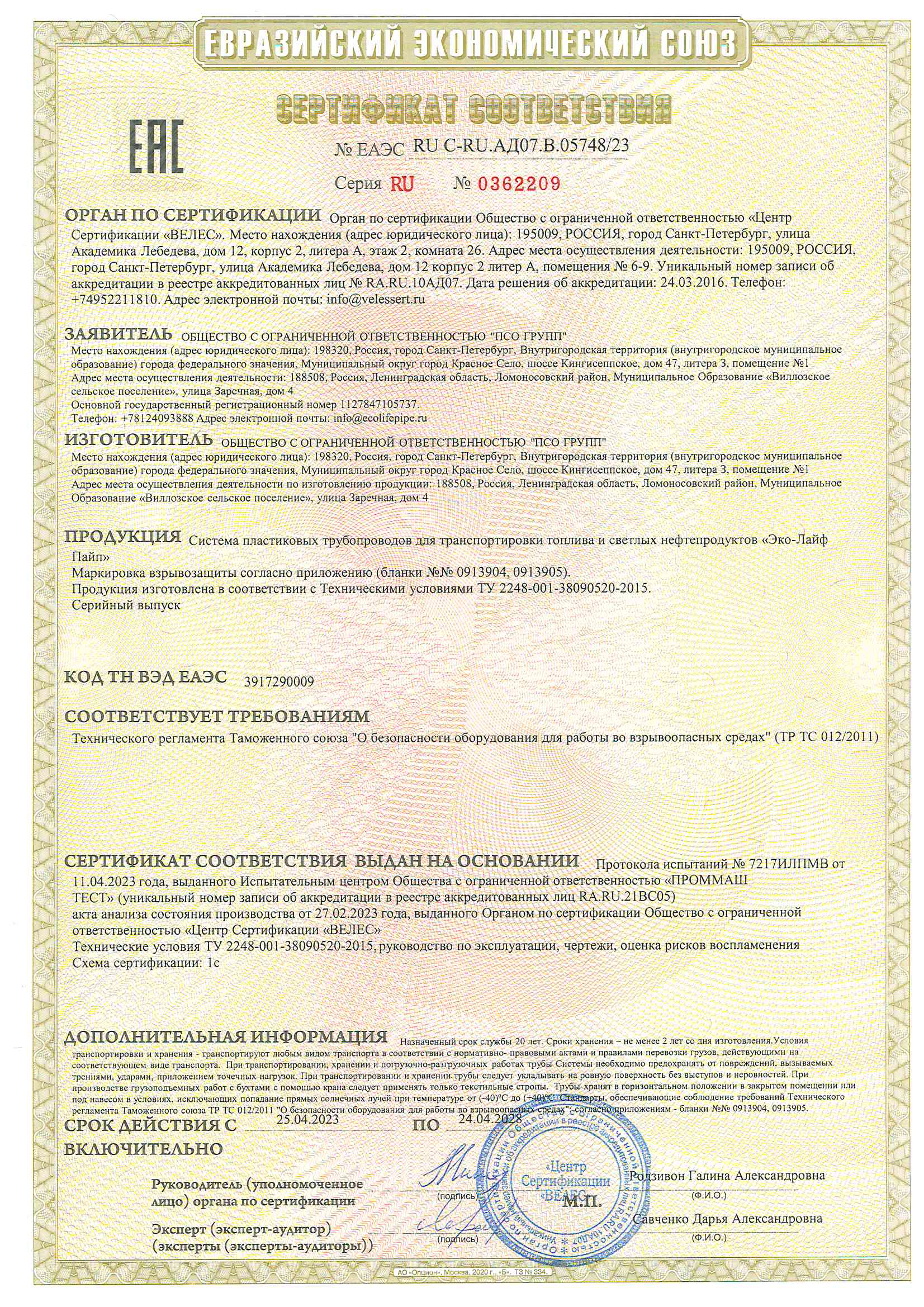 Сертификат ТР ТС 2023